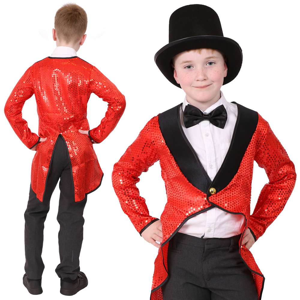 CHILDS RED SEQUIN TAILCOAT COSTUME KIDS UNISEX SHOWMAN CABARET FANCY ...