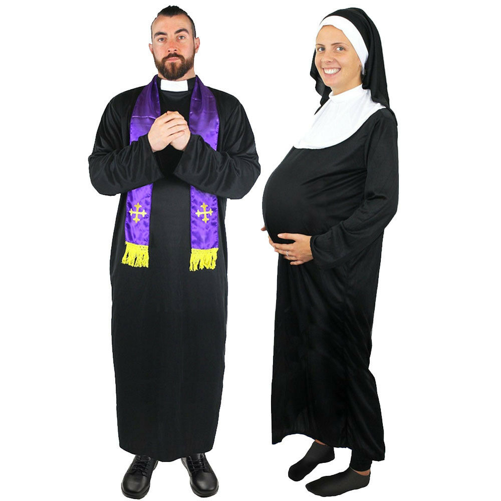 Priest or pregnant nun costume religious funny fancy dress ladies mens.