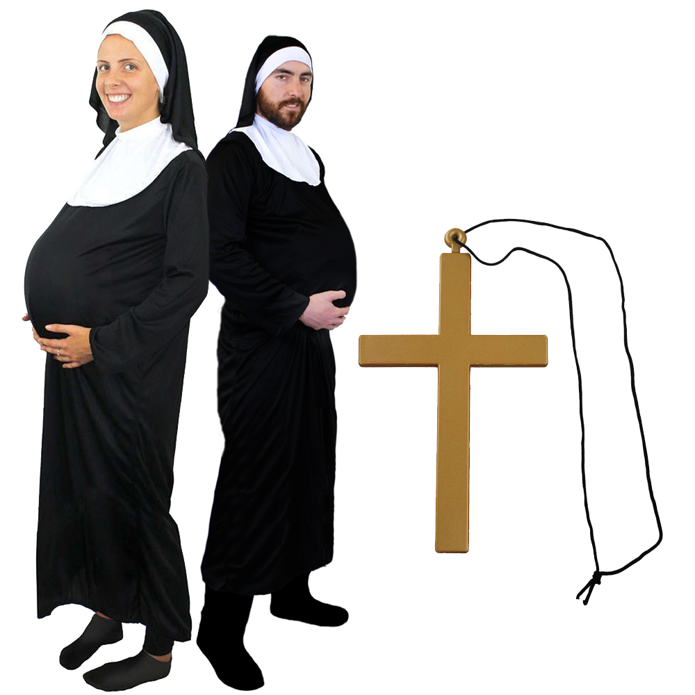 Pregnant Nun Costume Novelty Mens Womens Fancy Dress Unisex Religious
