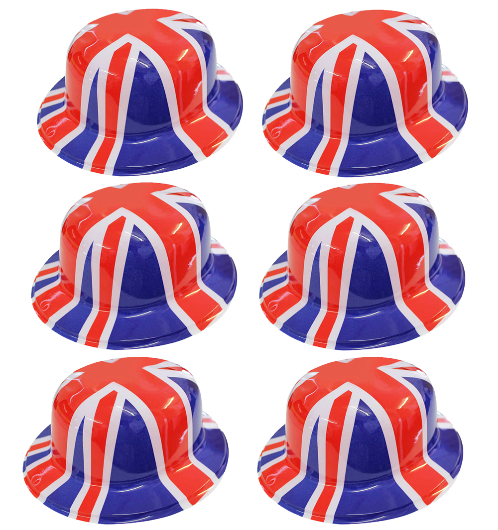 BRITISH UNION JACK BOWLER HAT PLASTIC JUBILEE VE DAY PATRIOTIC ROYAL