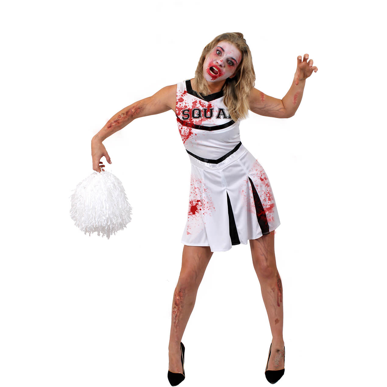 LADIES BLOODY CHEERLEADER HALLOWEEN FANCY DRESS COSTUME HORROR ZOMBIE DEAD