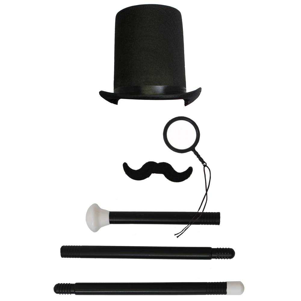 VICTORIAN COSTUME SET HAT MONOCLE MOUSTACHE CANE ADULTS HISTORIC FANCY DRESS eBay