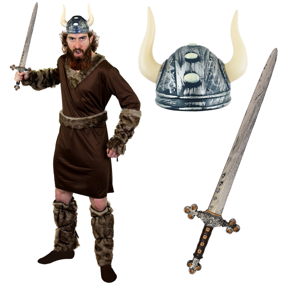 MENS VIKING COSTUME ADULTS FANCY DRESS MEDIEVAL WARRIOR BROWN TUNIC HALLOWEEN