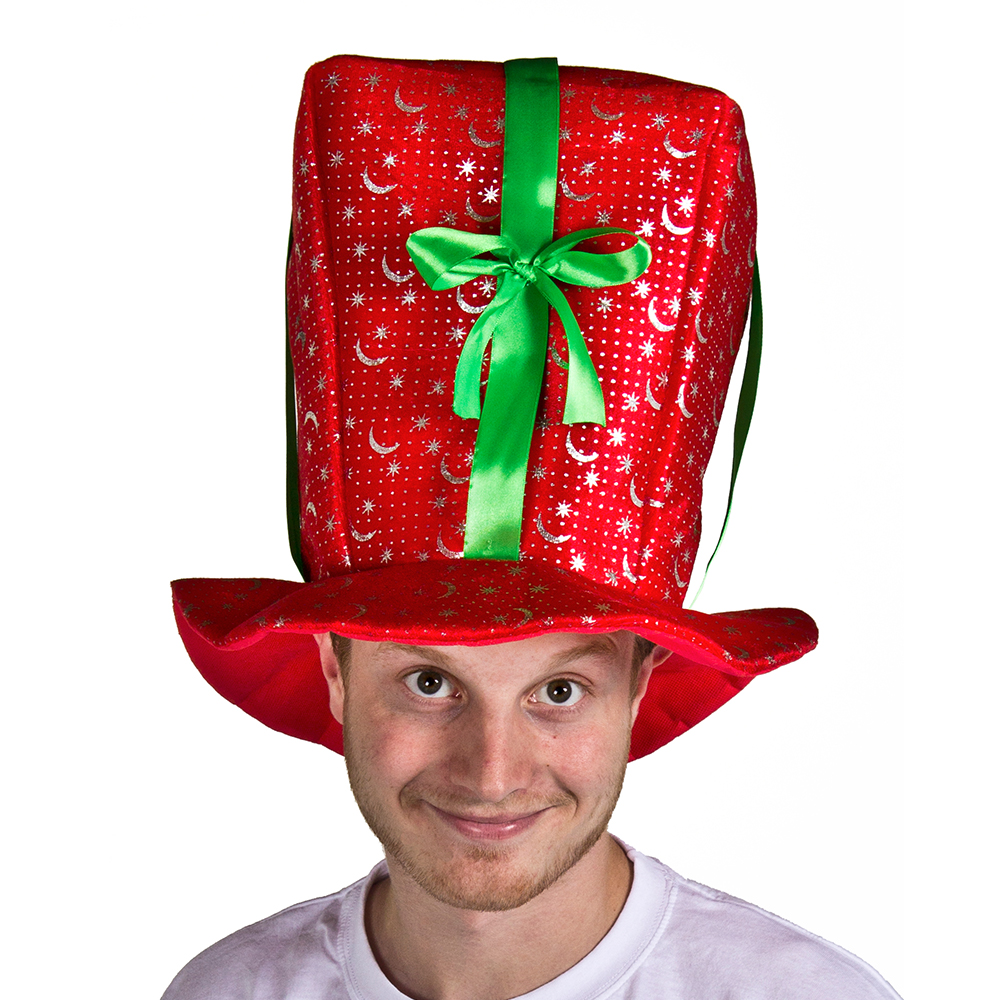 CHRISTMAS PRESENT HAT XMAS PARTY PLUSH HAT SECRET SANTA NOVELTY FANCY