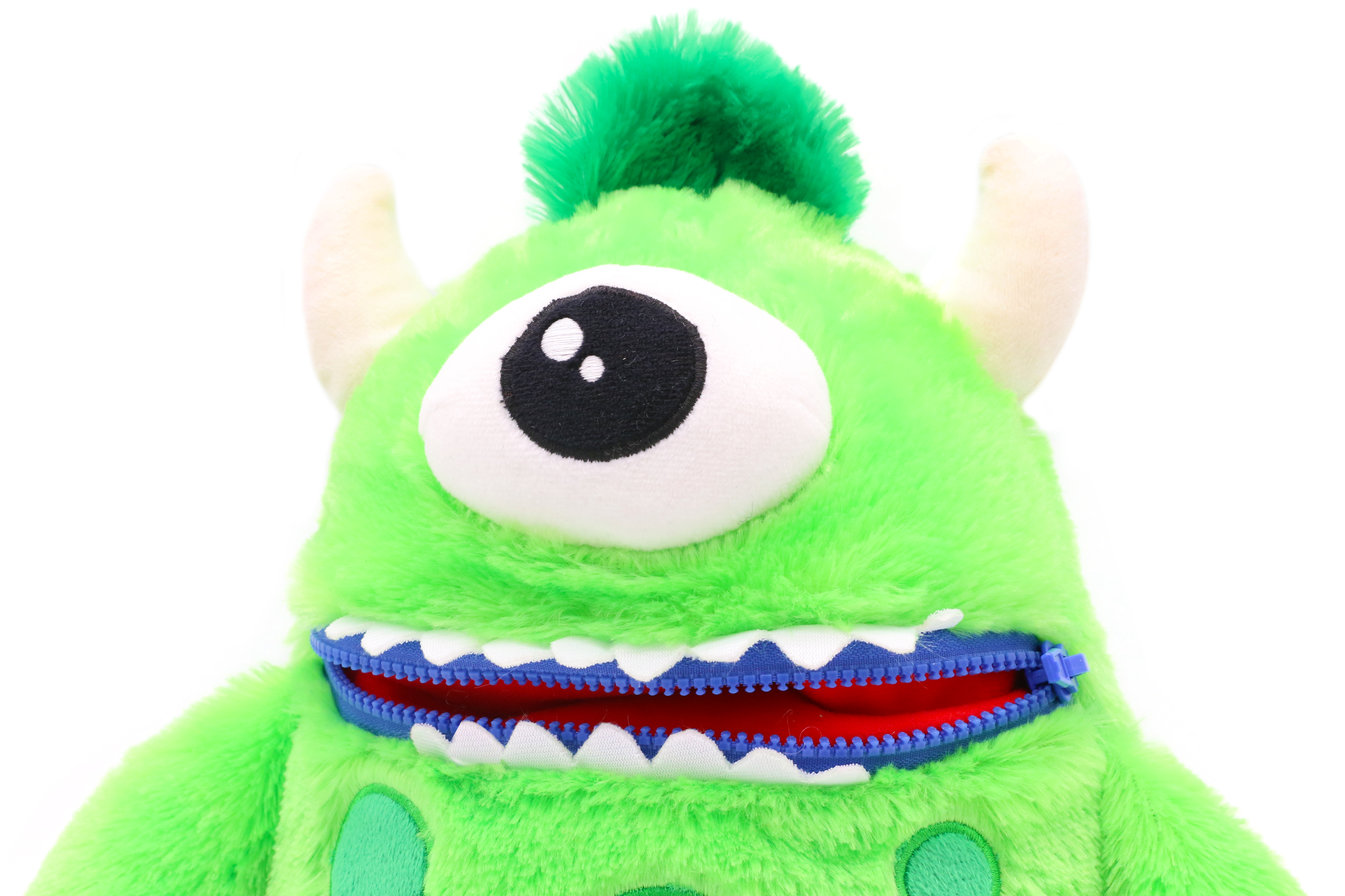 GREEN WORRY YUMMY MONSTER STUFFED TOY CUDDLY ZIPPER MOUTH EATS