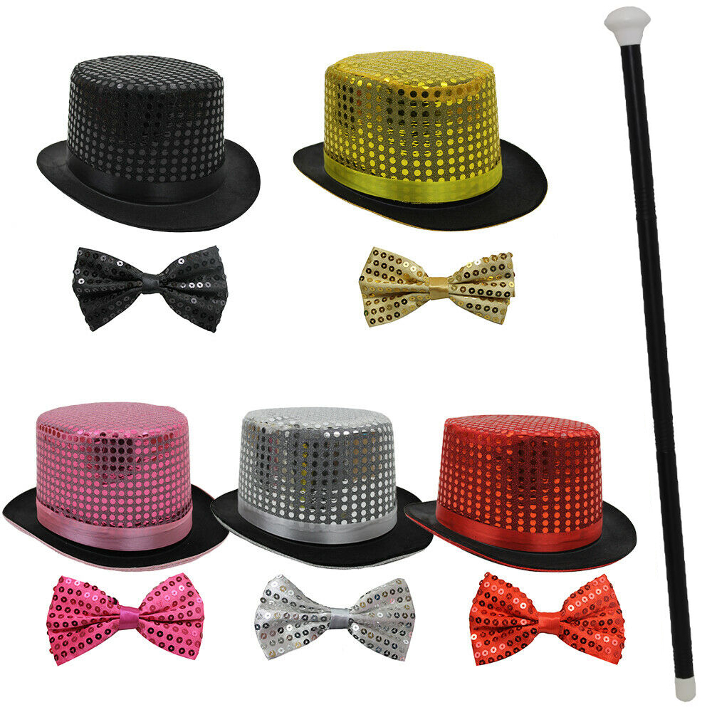 ADULT DANCE SET DANCE CANE SEQUIN TOP HAT BOW TIE MEN LADIES