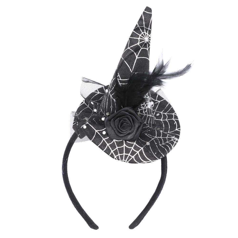 3 X MINI WITCHES HAT HEADBAND SILVER COBWEB ROSE FEATHER HALLOWEEN FANCY DRESS