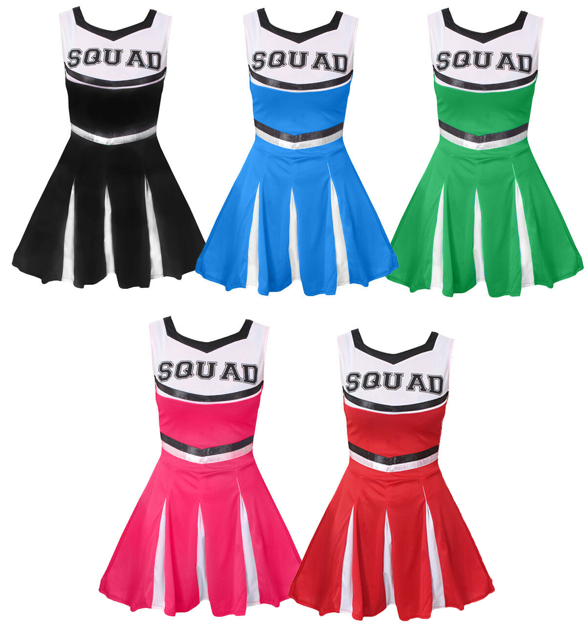LADIES CHEERLEADER COSTUME ADULT CHEER LEADER SQUAD FANCY DRESS HIGH