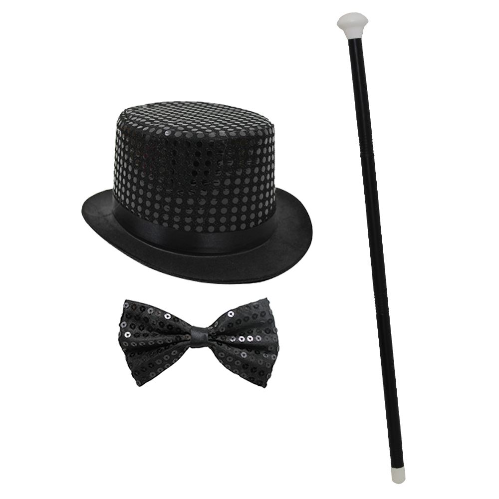 ADULT DANCE SET DANCE CANE SEQUIN TOP HAT BOW TIE MEN LADIES