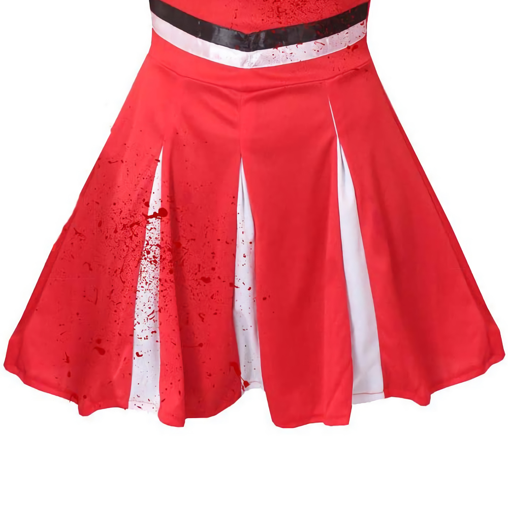 GIRLS ZOMBIE CHEERLEADER RED HALLOWEEN FANCY DRESS COSTUME KIDS DEATH