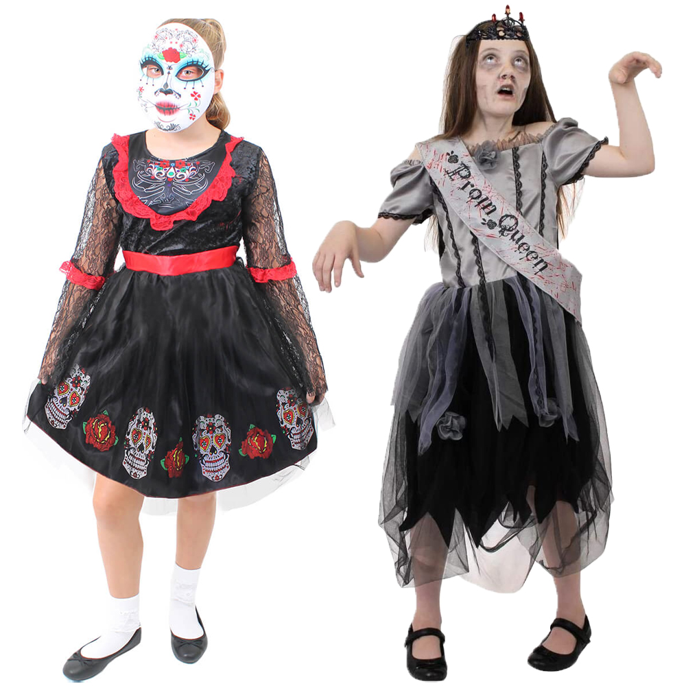 GIRLS HALLOWEEN FANCY DRESS COSTUME KILLER SCARY KIDS OUTFIT S M L XL ...