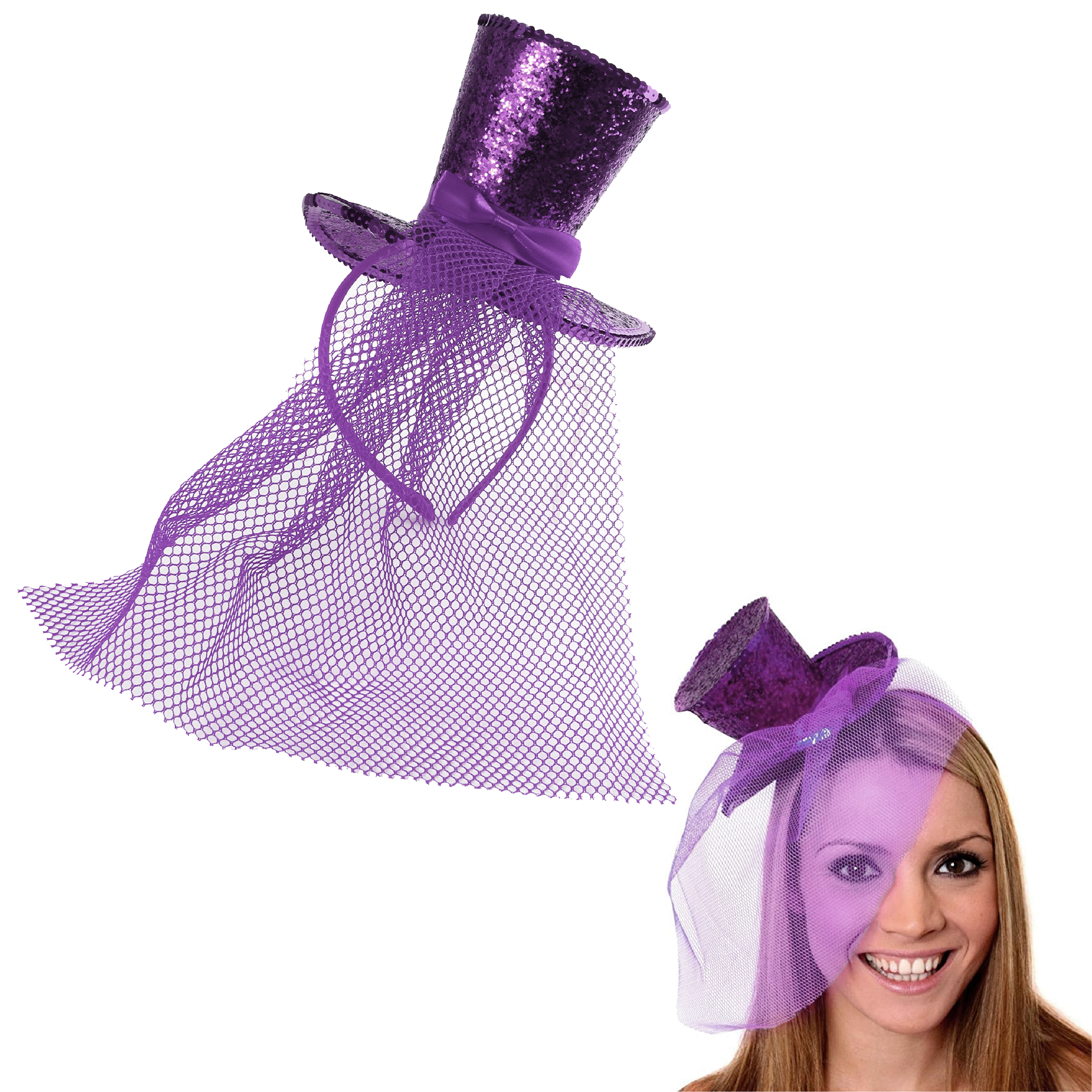 Burlesque Black Glitter Mini Top Hat With Veil