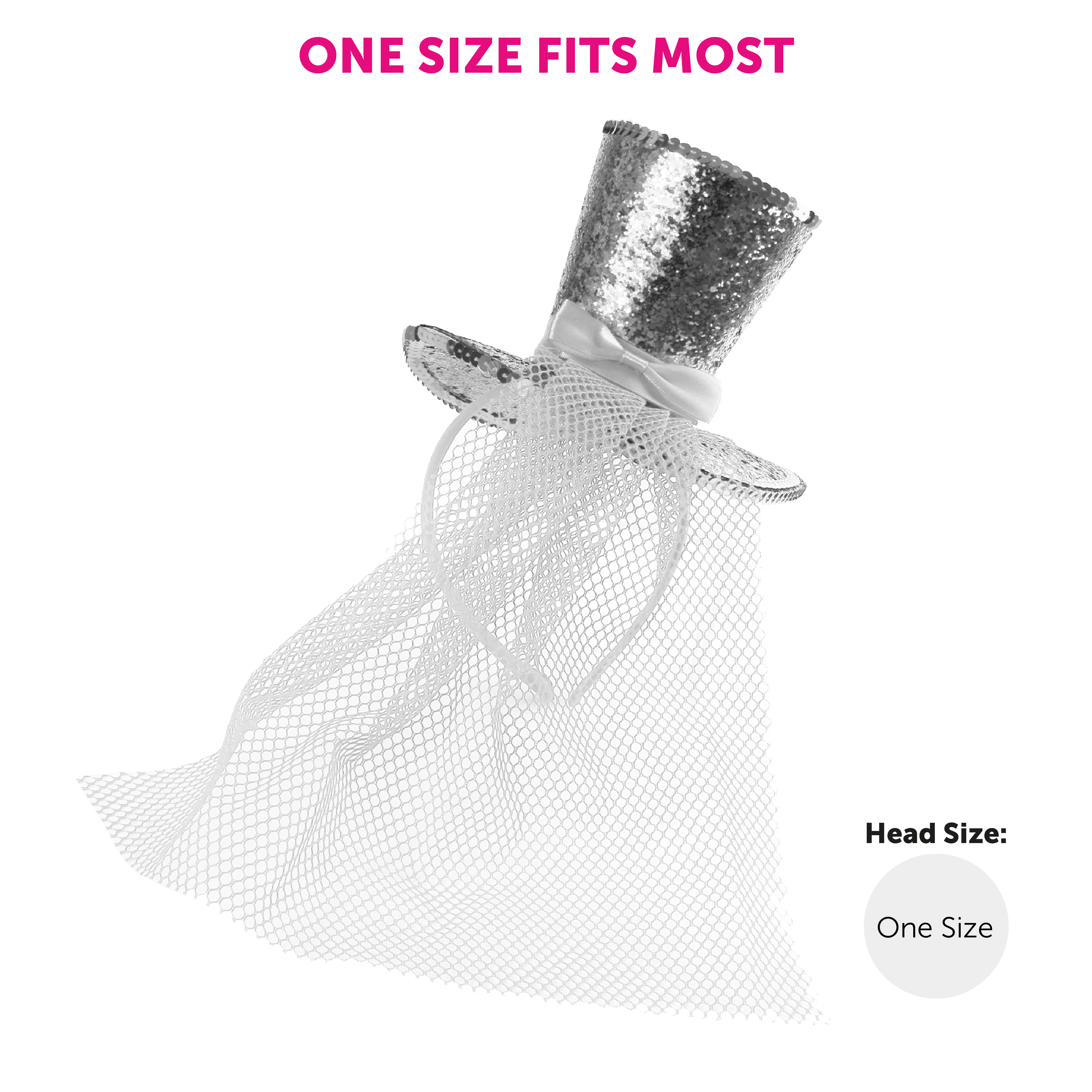 Fever Mini Top Hat On Headband Adult Glitter Red Netting