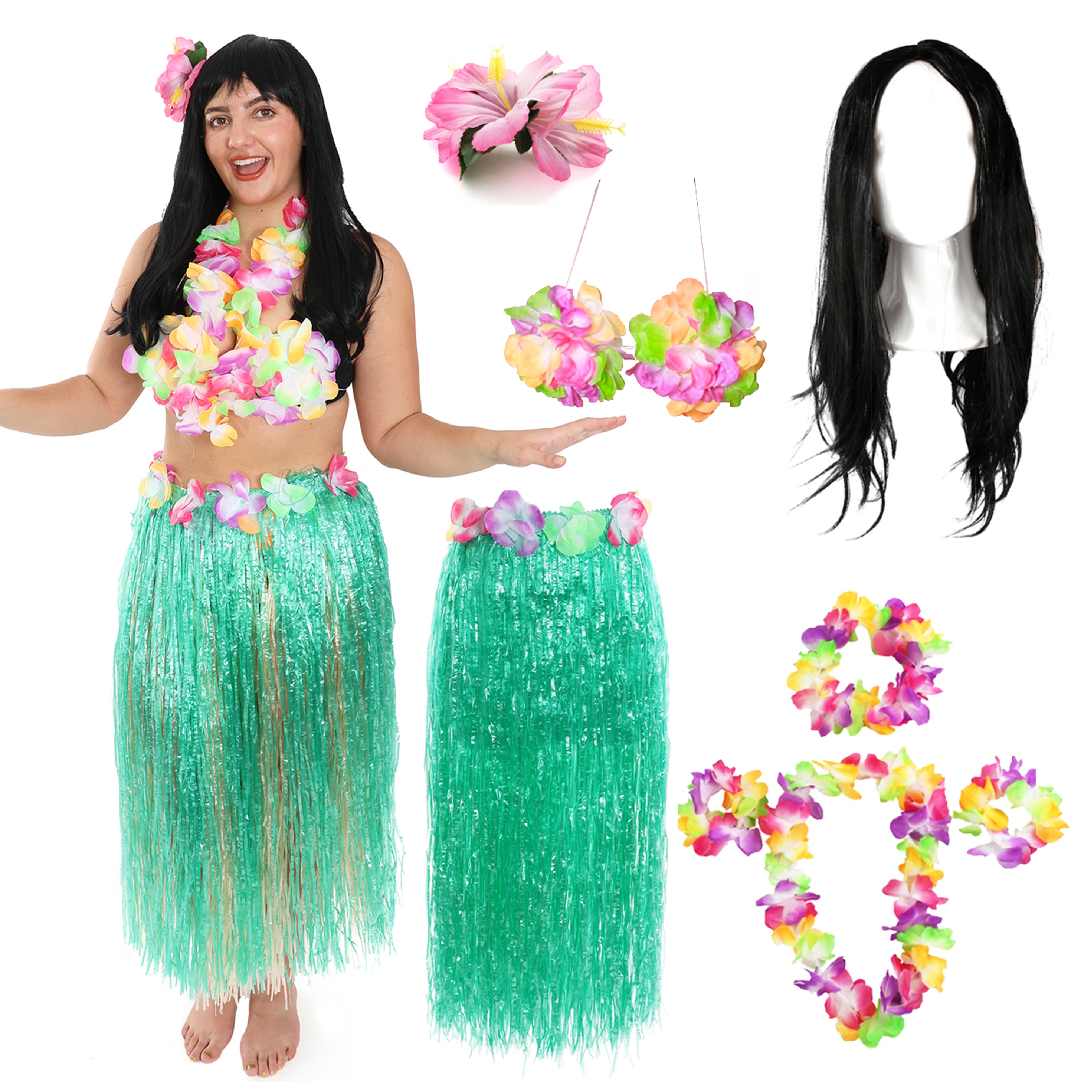 Womens Grass Hula Skirt Plain Adult 80cm Straw Coloured Plastic