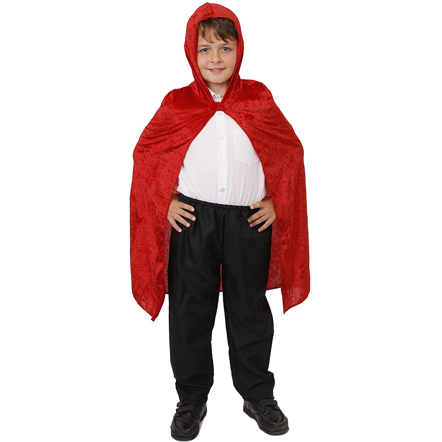 CHILDS RED VELOUR VELVET HOODED CAPE HALLOWEEN FANCY DRESS COSTUME ...