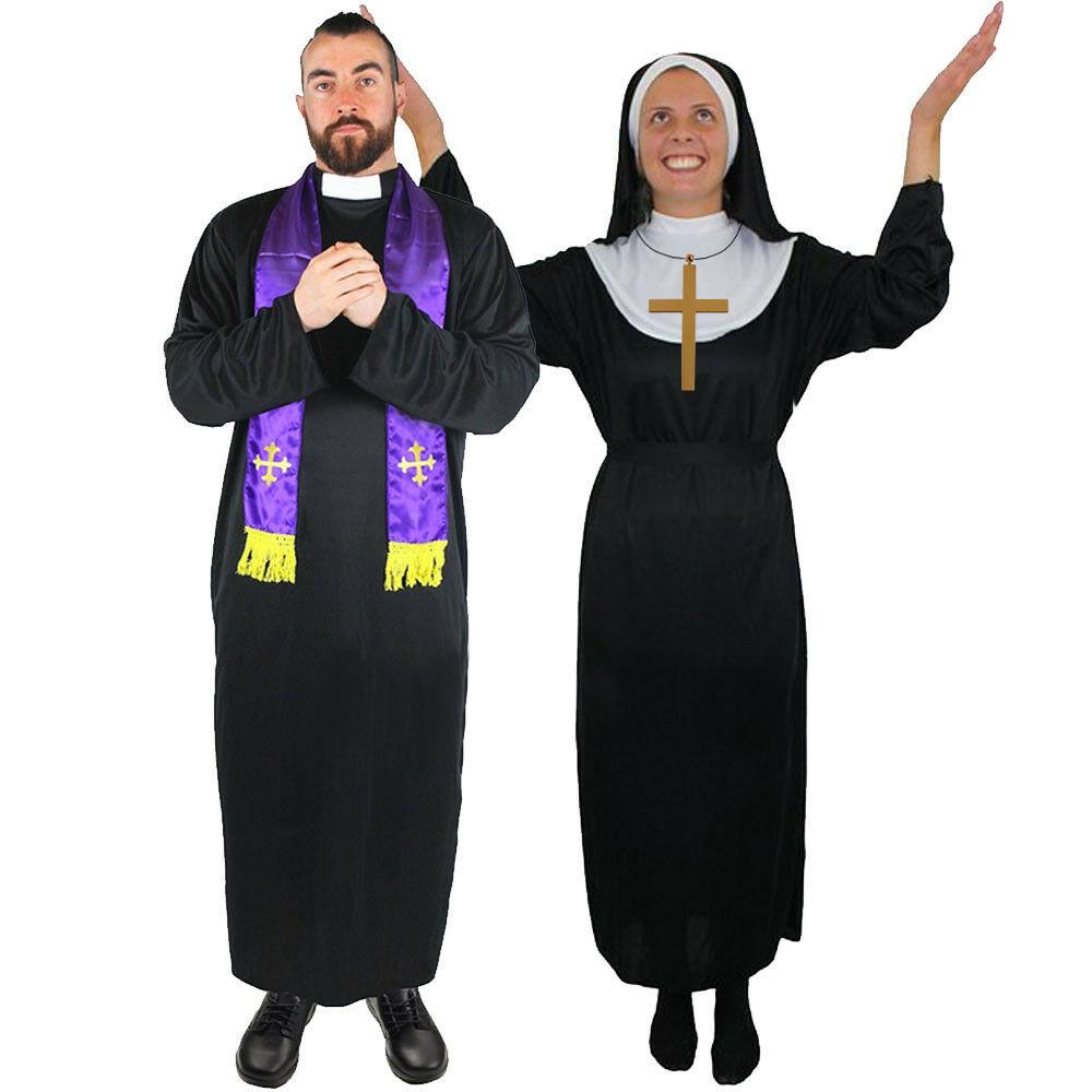 Couples Nun And Priest Costumes Religious Clergy Novelty Fancy Dress Ladies Mens Ebay